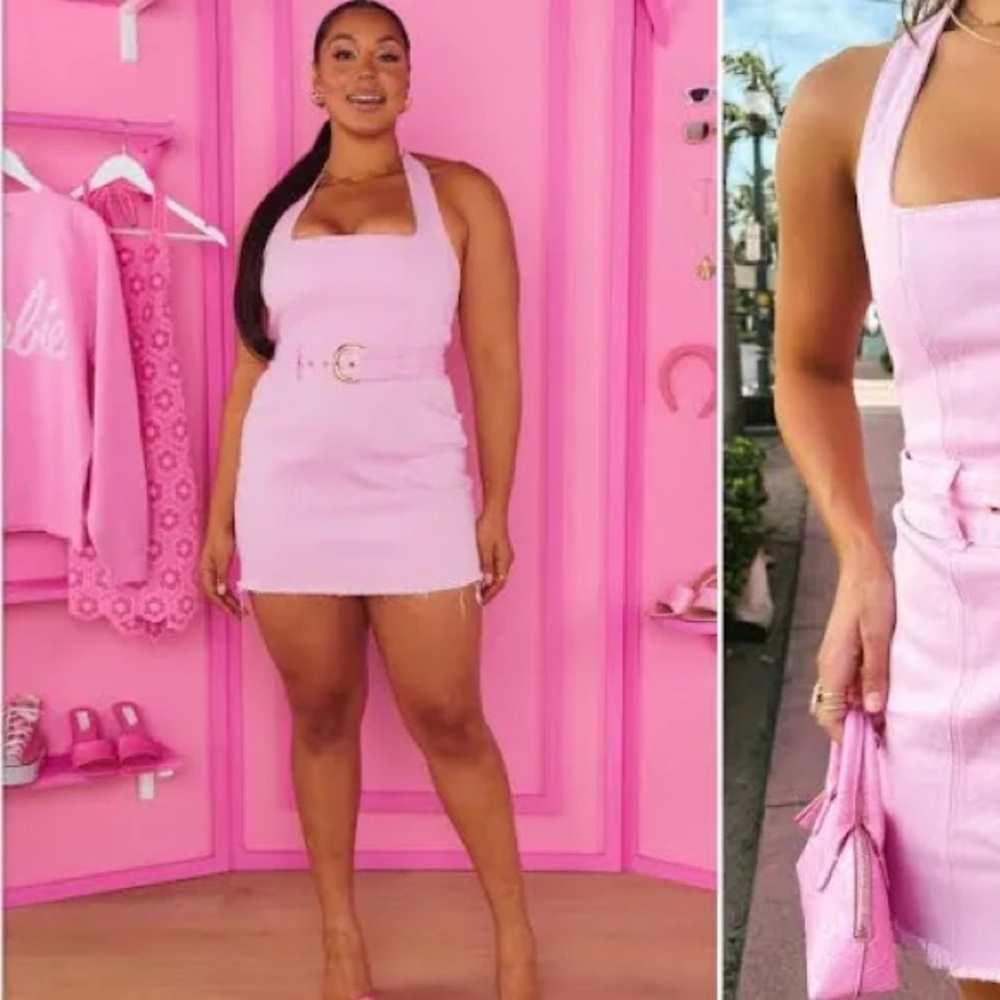 Pink Denim Halter Mini Dress size xl